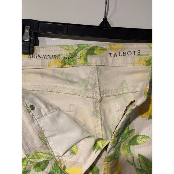 Talbots Signature Crop Size 12 Lemon Print Jeans Capris Yellow summer Women's - Picture 4 of 5